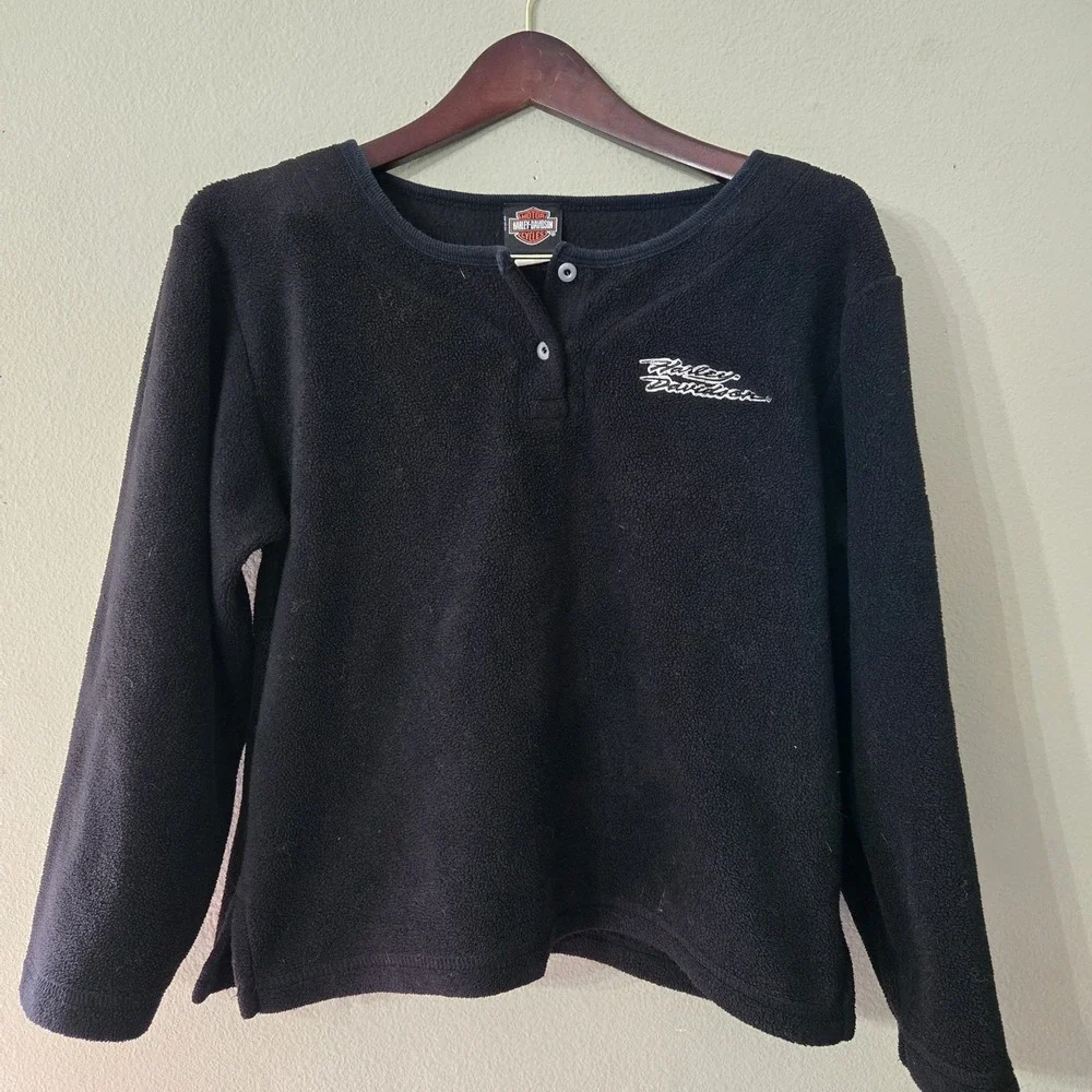 Vintage Harley Davidson Womens‎ Small Black Pullover Fleece Sweater San Jose